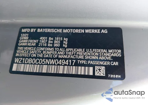 2022 Toyota Gr Supra 3.0 Premium z USA, uszkodzony, nr VIN WZ1DB0C05NW049417